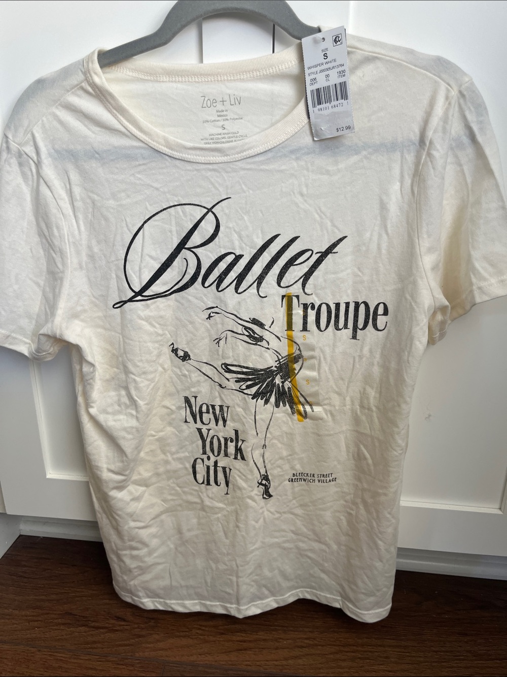 Zoe + Liv Cream Ballet Troupe Graphic Tee with Black & Gold Print